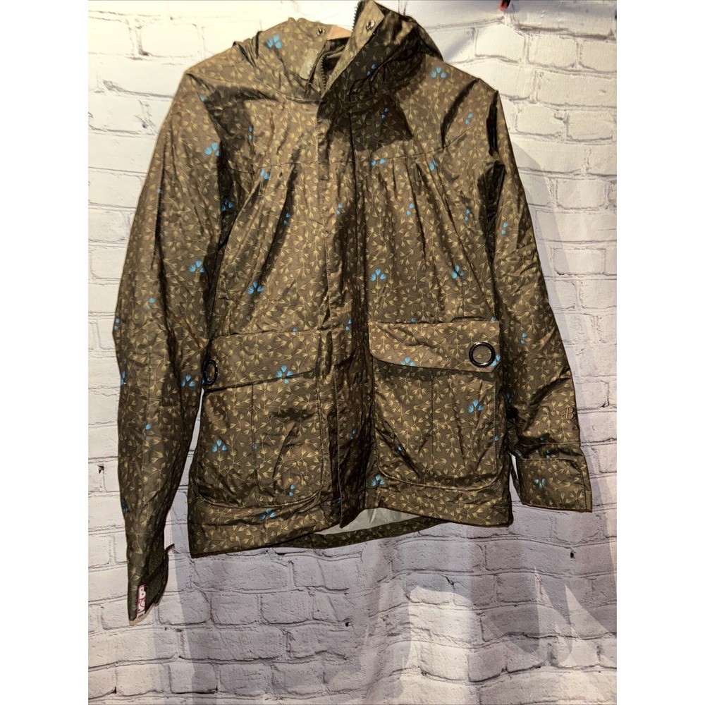 Women's Bonfire Snowboard Jacket Sz M Olive Green with Blue Flowers GOLD SERIES